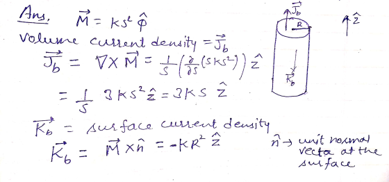 Ans, M = kse volume current density = 56 Jo = 7X M = 3 12 (5KS)) ² 1 GLA Ko = Ku= 365?ĉ = 3KS surface current density ñ ñ = o