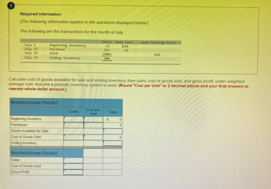 Required information The following information applies to the questions displayed below! The following are the transactions f