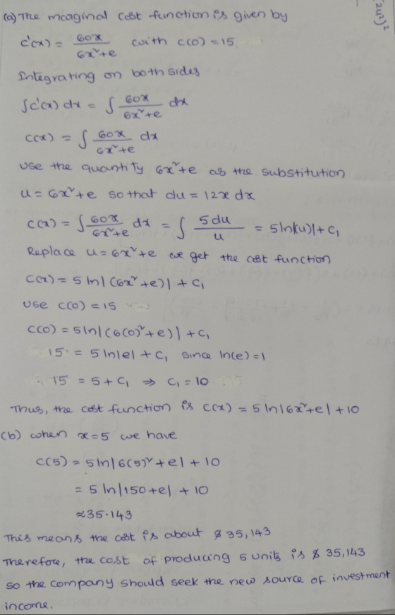 -242)2 (a) The marginal cost function is given by cex) = 6ox cwith cro) = 15 6xte Integrating on both sides Scex) dx 60X 6x