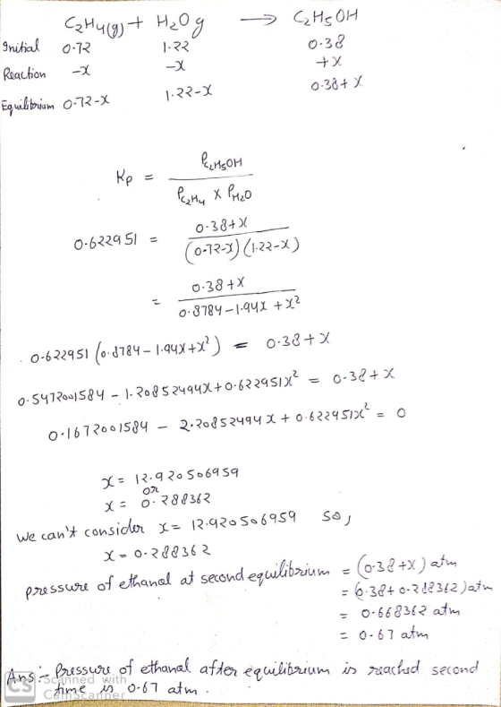 H₂Og ।.२२ Cahy (g) + Snilial 07२ Reaction - Equiliterium 0.72-X G H ₂ OH 0.32 +y 0.38+) 1.२२-Y PHON Rp = ___PH XPHO 0.38+D 0-