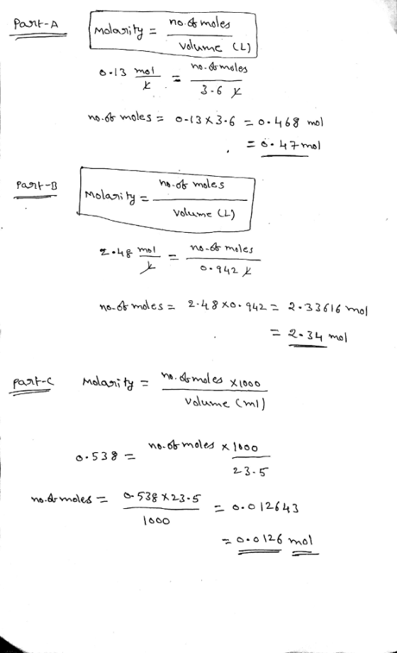 no moles Poit-A vdlumc LL) 七 3-6 x voluume CL) no 6 moles 942と no.6b moles = 2.34 m 2-3.5 o 126 nol