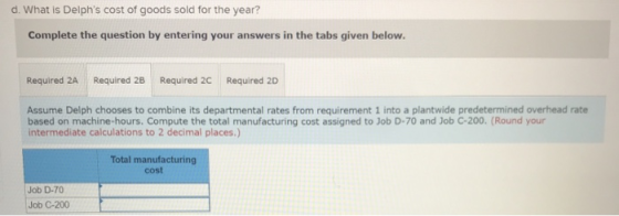 d. What is Delphs cost of goods sold for the year? Complete the question by entering your answers in the tabs given below. R