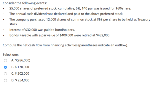 Consider the following events: : 25,000 shares of preferred stock, cumulative, 5%, $40 par was issued for $60/share. • The an
