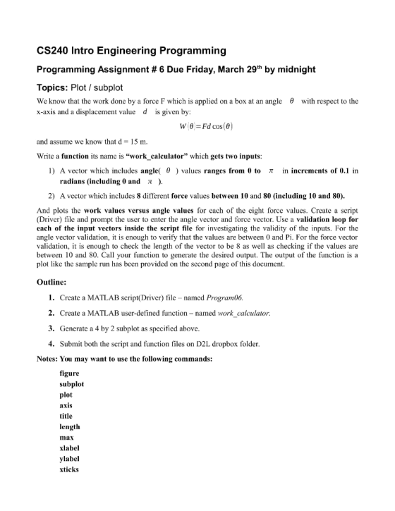 CS240 Intro Engineering Programming Programming Assignment # 6 Due Friday, March 29th by midnight Topics: Plot subplot We kno