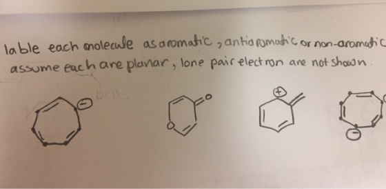lable each ooleale as arom gantid C or non-aromuh assume each are planar, lone pair elect ron are not shown