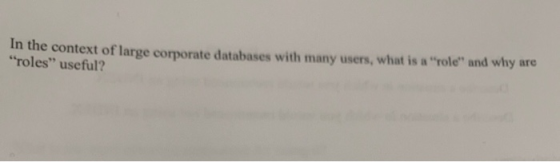 In the context of large corporate databases with many users, what is a role and why are roles useful?