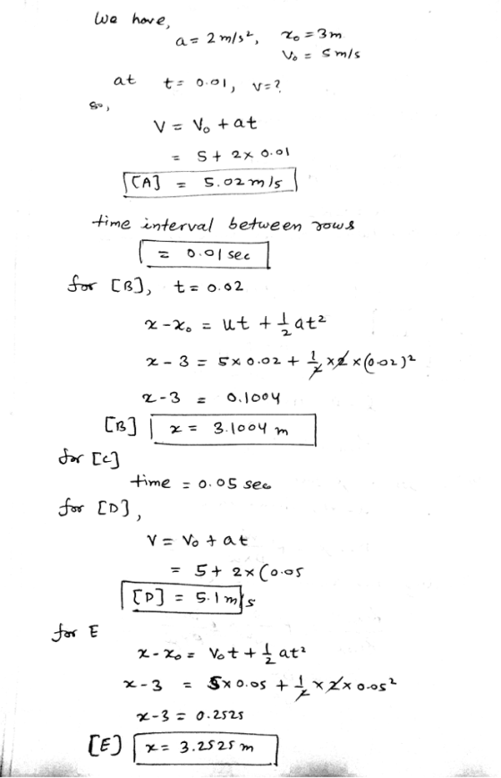 wa hove at time interval between ows 2 「-3 = o.looy or LD] 2 | r= 3.2525m
