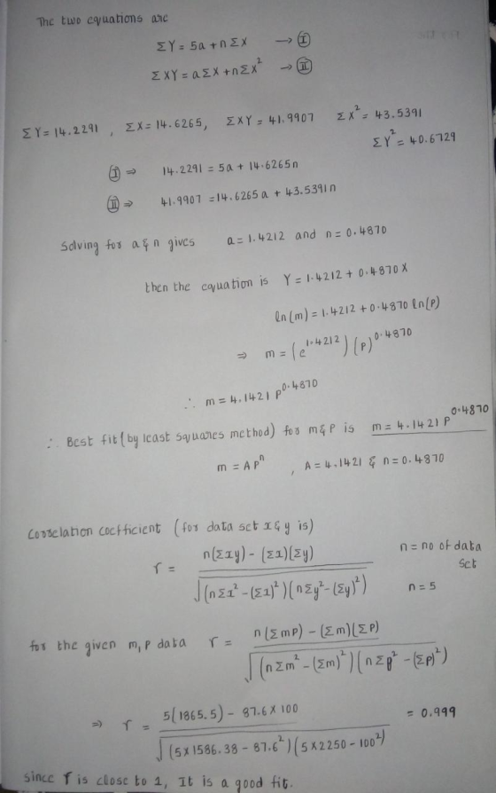 The two equations are EY=5a + EX ΣΧΥ = ΔΣX +ΟΣ EXY = 41.9907 EY= 14.2291 EX= 14.6265, EX = 43.5391 EY-40.6724 14.2291 = 5a +