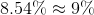 8.54\%\approx 9\%