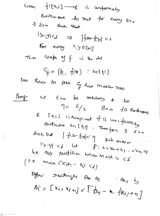 Cilven fital] R is unformaly Continous so that for every Ero & Sro such that Ix-yks Hostyn for every Х.ye[1] Than Graph of f