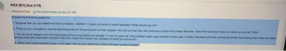 IKEA [EC] (due 2/18) Attached The Social de 1. Suppose that you can determine that by tradition, Children 12 years old work i