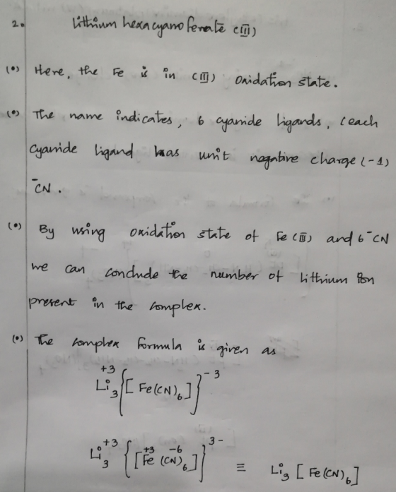 2. Lithium hexacyano female en 10 Here, the re is in ci]]) onidation state. • The name indicates 6 cyanide ligands, reach. Cy