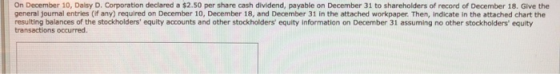 On December 10, Daisy D. Corporation declared a $2.50 per share cash dividend, payable on December 31 to shareholders of reco