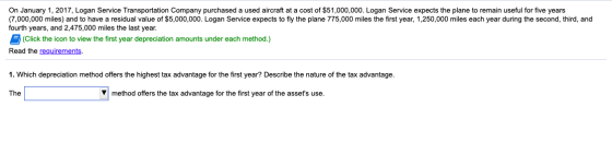 On January 1, 2017, Logan Service Transportation Company purchased a used aircraft at a cost of $51,000,000. Logan Service ex