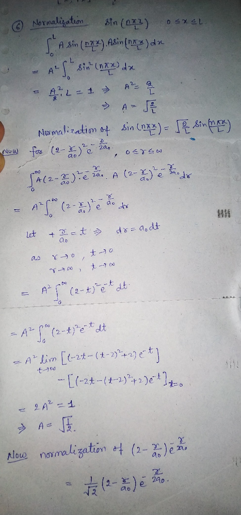NoTmaliation in (03) o xL A Sin L Sin n)x A1 A2 1 A Nomalizatim ot in nx) fos (2 Nuu A (2- ).e 2a. e do x 1 let + 2 t as dt t