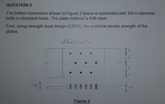 QUESTION 2 The bolted connection shown in Figure 2 below is connected with 3/4-in-diameter bolts in standard holes. The plate