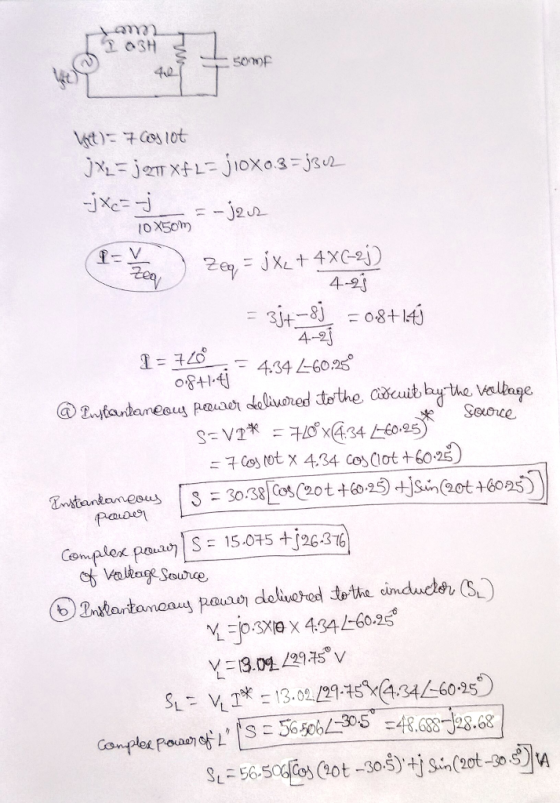 IOSH somF t)= 7C1ot jXL=jeT xFL= jioxo.3=jsu2 -jxc=-j = - jeur 10X50M Ze = jxL + 4XC-ej) 4-25 Zeq = 3j4-8j = 08+14j 4-2j = 43