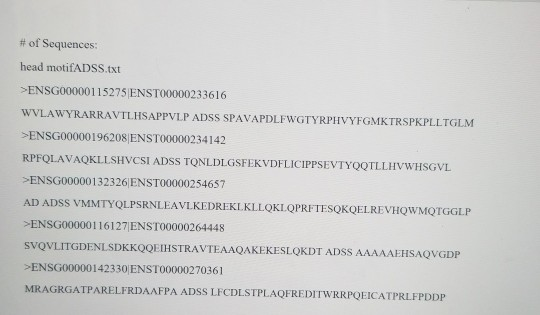 # of Sequences: head motifADSS.txt >ENSG00000115275 ENSTO0000233616 WVLAWYRARRAVTLHSAPPVLP ADSS SPAVAPDLFWGTYRPHVYFGMKTRSPKPL