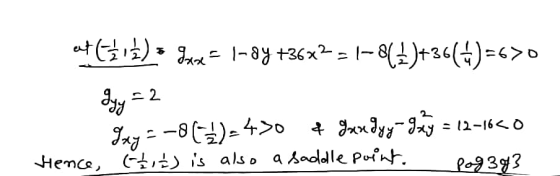 (33) • 24 = 1-8; +36х2 - 1- 8( 1 )+36(4)=470 дуу = 2 1, 2-4)-450 4 x aya-3) = 12-16<o Hence, tlf) is also a saddle point. _fo