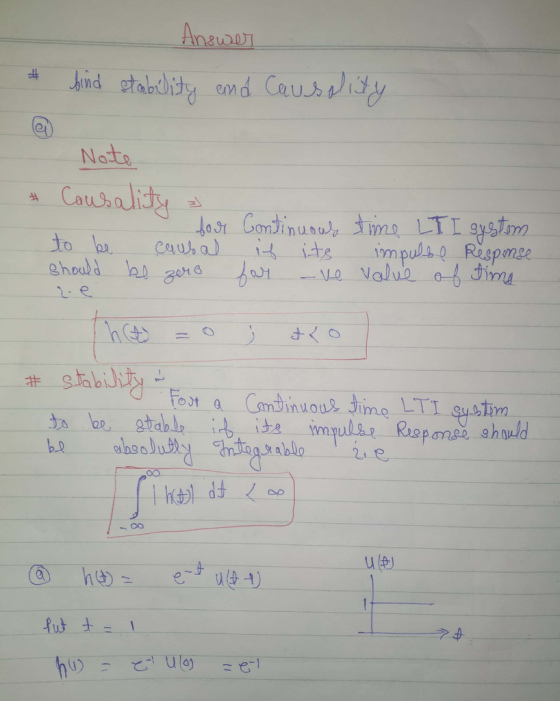 Answer # bind stability and causality - Note # Causality » I four to be causal should be zero Continuoul time LT I system if