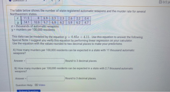 B0/2.pl The table below shows the number of state-registered automatic weapons and the murder rate for several Northwestern s