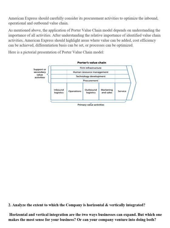 American Express should carefully consider its procurement activities to optimize the inbound, operational and outbound value