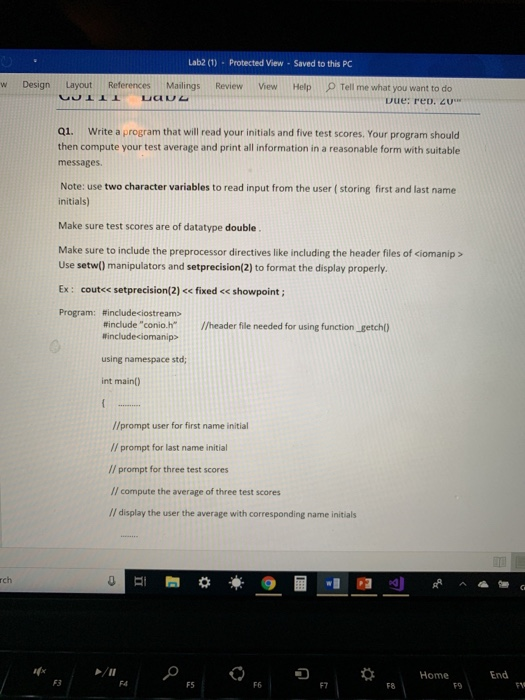 Lab2 (1) Protected View - Saved to this PC w Design Layout ReferencesMailings Review View Help Tell me what you want to do ue