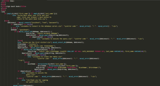 <!DOCTYPE html> chtml> thead> <title>sign Guest Bookk/title» </head> cbody> <?php if (empty ($ POST[first name]) II empty (
