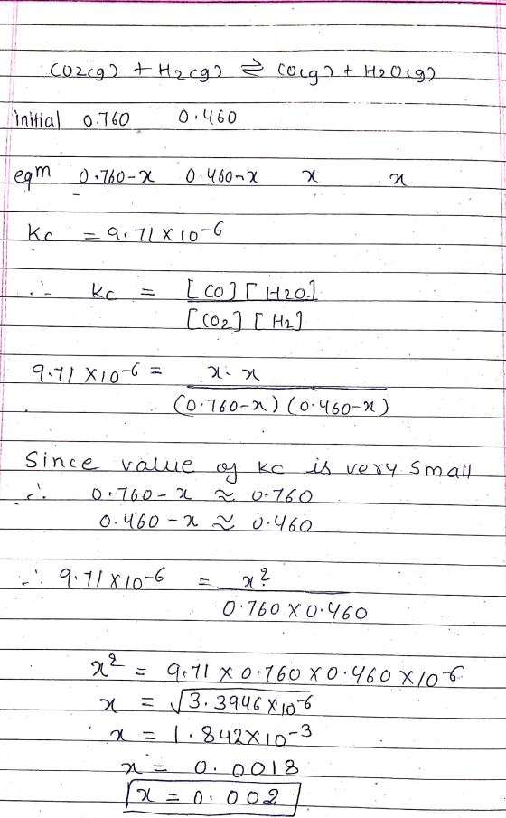 cozig2 + H2Cg2 (6.00h tebro initial 0.760 0.460 eam 0.760-2 0.460-2 20 ka ar 71 x 10-6 1 kc. [co] [H2o1 [102] [ H2] 9.71 X10-
