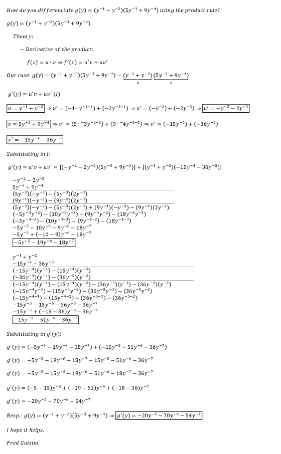How Do You Differentiate G Y Y 1 Y 2 5y 3 9y 4 Using The Product Rule Homeworklib