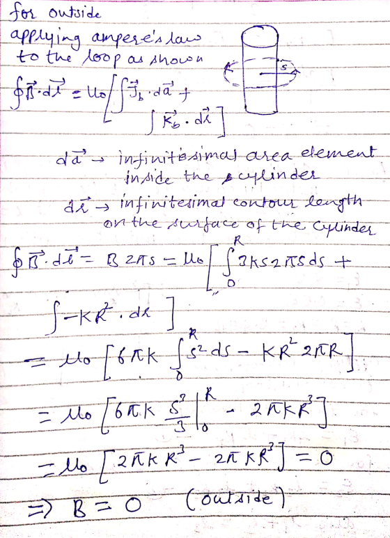 R for outside applying amperes law I to the loop as shown 67-toffidāt Tr.dk dăn infinitesimas area element inside the scyli
