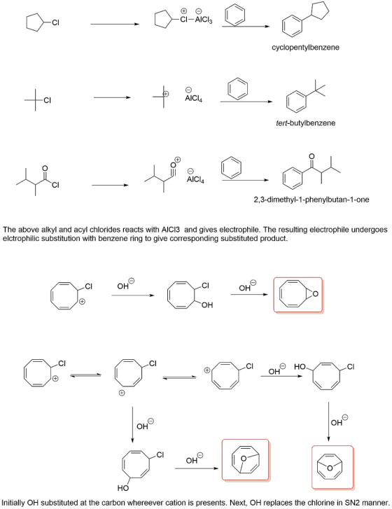 -CI-AICI: & cyclopentylbenzene Comen ooo the of y la con AICI4 to to tert-butylbenzene AICI 2,3-dimethyl-1-phenylbutan-1-one