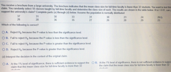 23 You receive a brochure from a large university. The brochure indicates that the mean class size for full-time faculty is f