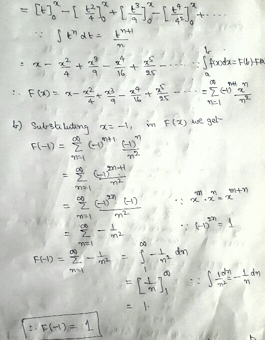 = [+]-1 + 1 - 30+ Sendt = เกษ n. 42 4. x no 75 Sfaxudx=FG)F6 + 16 Tin F(x) = x - x² 24 16+ ol -za n=1 4 b) Substituting in F