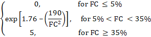10, exp [1.76 - (229)], for 5% < FC <35% for FC < 5% for 5% <FC < 35% for FC > 35%
