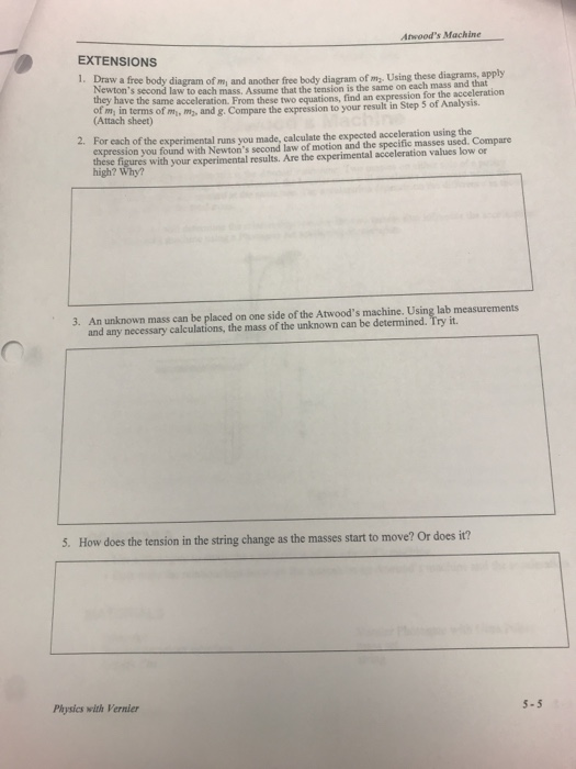 Awoods Machine EXTENSIONS 1. Draw a free body diagram of and another free body diagram of Using these diagrams, apply Newton