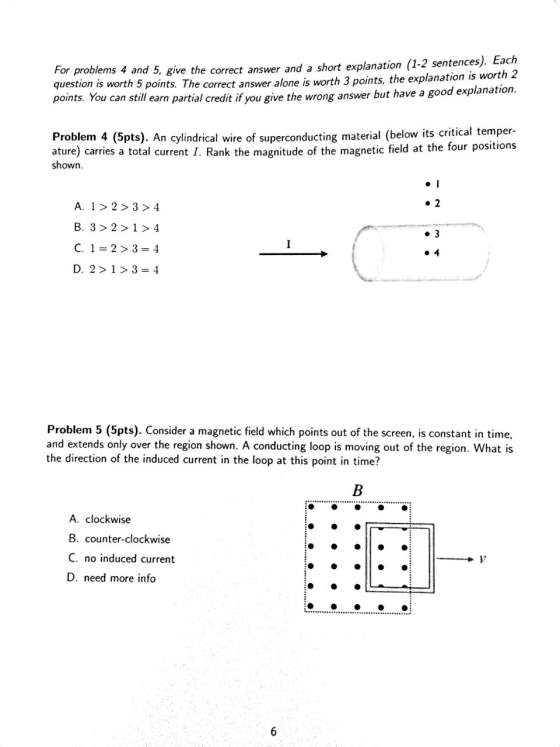 For problems 4 and 5, give the correct answer and