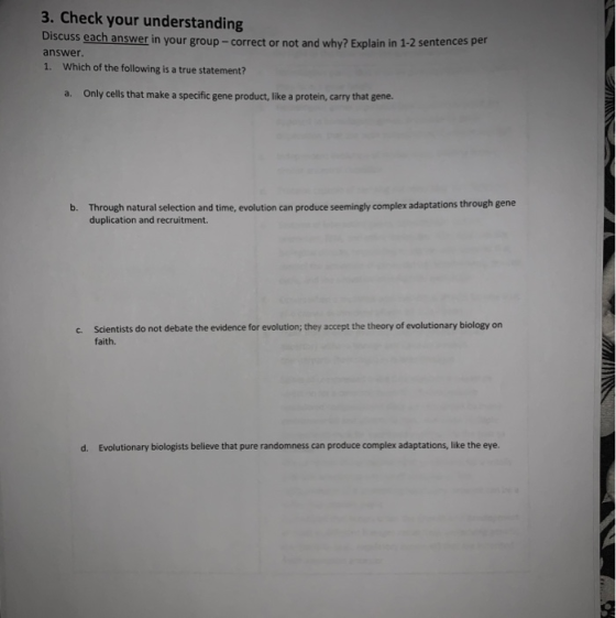 3. Check your understanding Discuss each answer in your group - correct or not and why? Explain in 1-2 sentences per answer.