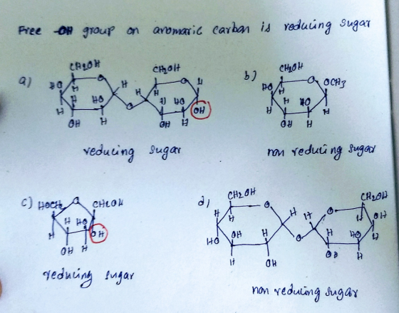 Free O gioup an aromaric carban is reduúng Sugar CRIOH Colt сной b) a) H H 40 veducing Sugar ron Yedui ng sugad CHOH C) oc CH