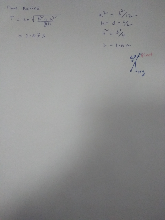 Time period T = 20 v ktu gn x² = 2/12 = d = 2 n = 2/4 - 2.075 L = 1.6m irot