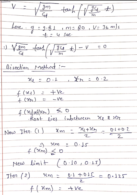 -tanf 3 ) hene q9.Bl V- 36 m)s t Sec ) Vmtat V hm _Bisechon cthod 2 +Ve ve -Root ies inbetween Now TtenC1 2 f(m) New limit 0