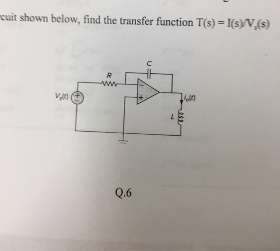 cut shown below, find the transfer function T(s)-I(s) V(s) io(t) Q.6