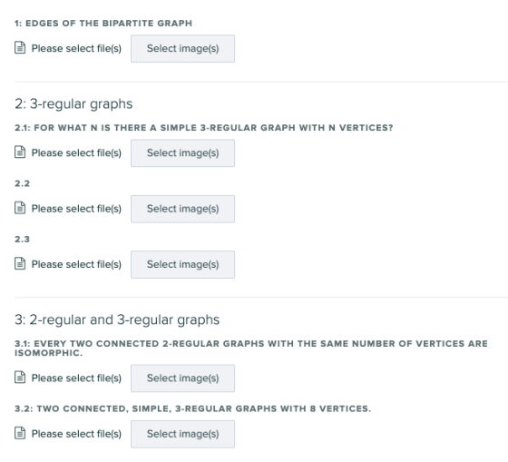 1: EDGES OF THE BIPARTITE GRAPH Please select file(s) Select image(s) 2: 3-regular graphs 2.1: FOR WHAT N IS THERE A SIMPLE 3