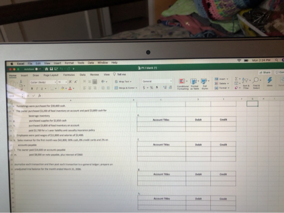 Mon 2:24 PM Excel Fle Edit View Insert Format Tools Data Window Help 1.1 blank (1) Share C o con Home Insert Formulas Heview