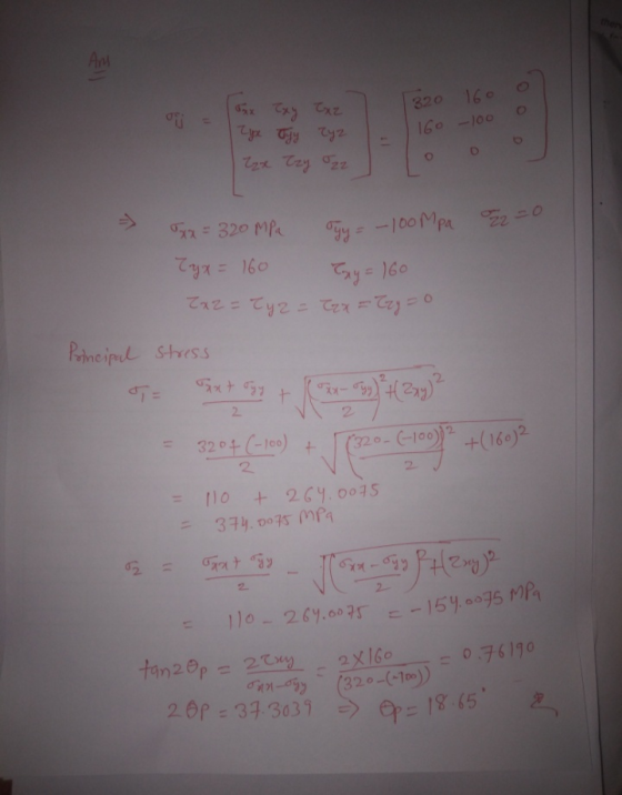 And Txz 32o 16 Go-loo Ту јуту? at try 22 My = - 100 Mpa 22 = 0 у = ko за E 320 MP4 ух = 160 L2 = Cy2 = Cax Cyo Principal stre