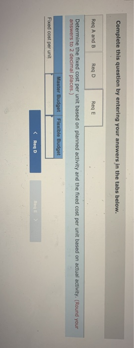 Complete this question by entering your answers in the tabs below. Req A and B Req D Req E Determine the fixed cost per unit