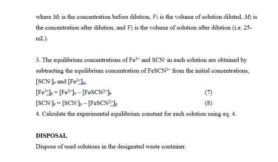 where Mi is the concentration before dilution, Vi is the volume of solution diluted, M2 is the concentration after dilution,