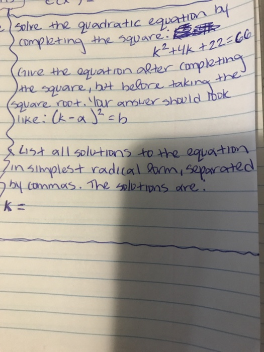 Hon By E Solve The Quadratic Equatio Completing The Squar Give The 