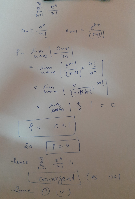 en 3 n=1 eh an= anti ehel (2e)] n! anel fa lima an ntl Х lim no (nt) en At e 11 lim no (n+that lim - 1) ro 1- P = 0 hence en