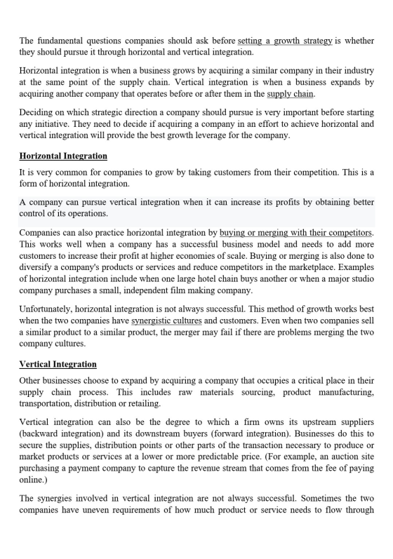The fundamental questions companies should ask before setting a growth strategy is whether they should pursue it through hori